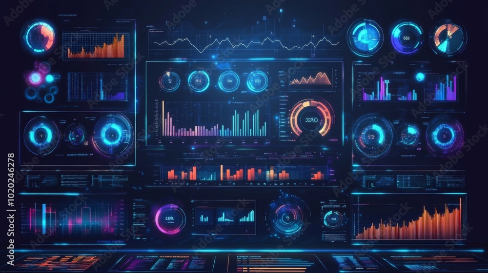 Futuristic Interface Displaying Various Data Visualizations and Charts Futuristic Interface Displaying Various Data Visualizations and Charts