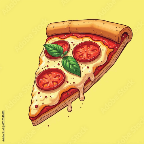 Mouthwatering Pepperoni Pizza Toppings Slice Flat Illustration Design