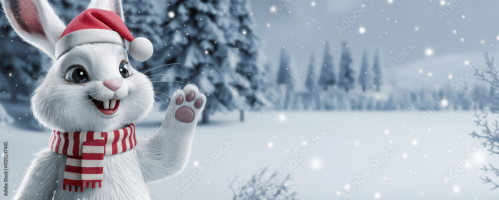 cute cartoon arctic hare on a winter background christmas theme banner cute cartoon arctic hare on a winter background christmas theme banner