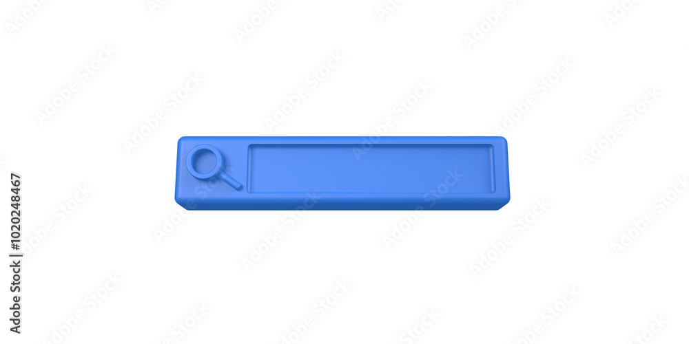 3D rendering, Close up blue empty minimal search bar icon and symbol mock up, front view shot, isolated on white background. 3D rendering, Close up blue empty minimal search bar icon and symbol mock up, front view shot, isolated on white background.