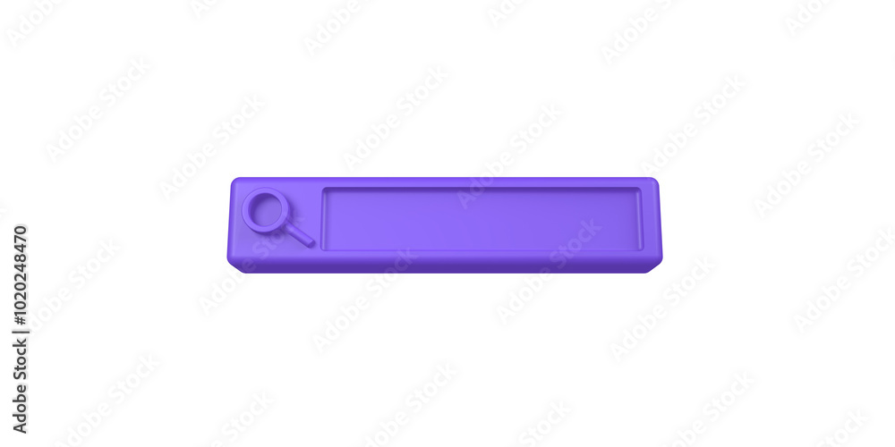3D rendering, Close up purple empty minimal search bar icon and symbol mock up, front view shot, isolated on white background. 3D rendering, Close up purple empty minimal search bar icon and symbol mock up, front view shot, isolated on white background.