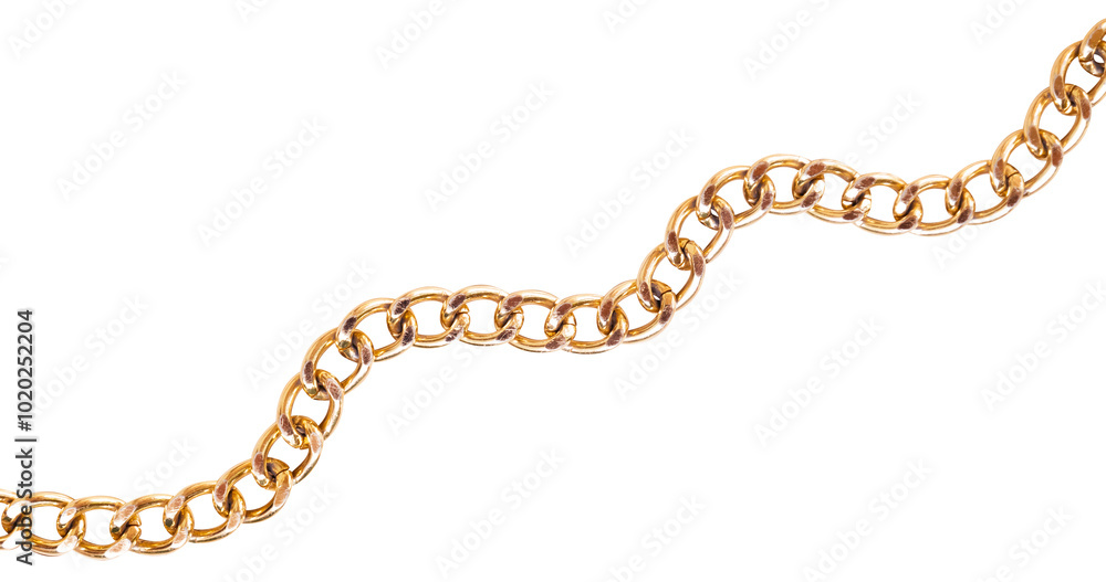 curved gold chain on white background isolated