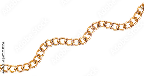 curved gold chain on white background isolated