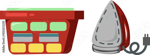 Laundry Basket and Electric Iron Illustration