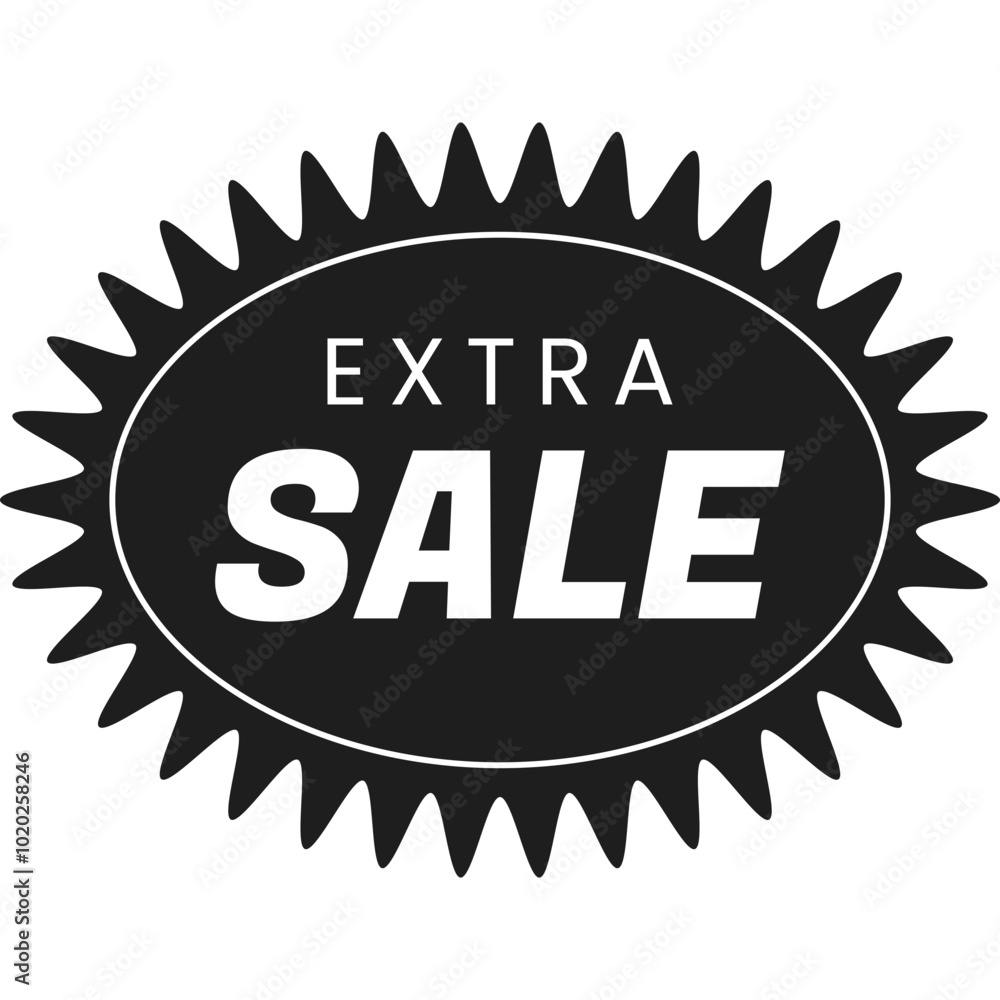 Vector black sale starburst sticker or price label with jagged edges. Sunburst promo tag, oval serrated badge, retail stamp or special offer icon. Design element for shopping. Blank seal with text Vector black sale starburst sticker or price label with jagged edges. Sunburst promo tag, oval serrated badge, retail stamp or special offer icon. Design element for shopping. Blank seal with text