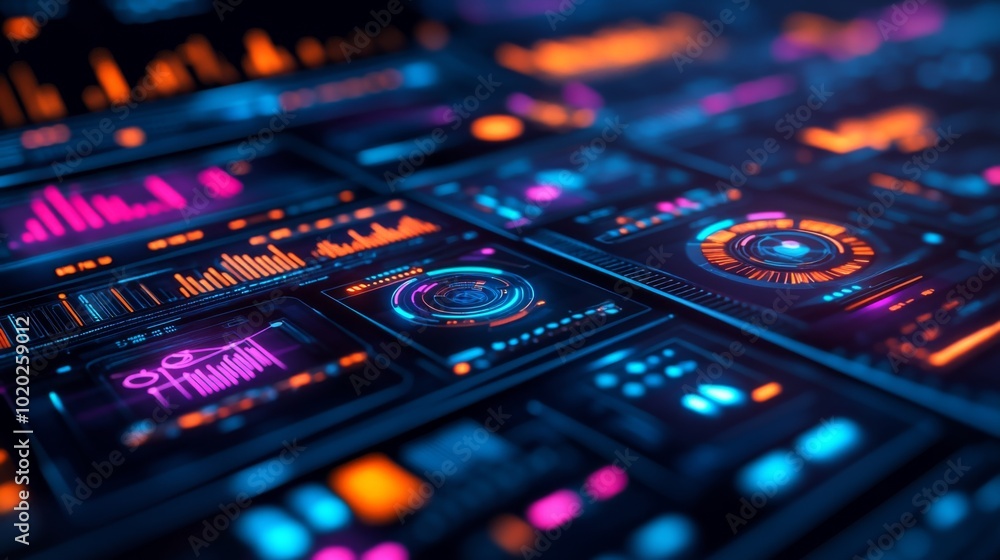 Futuristic Interface with Glowing Data Visualizations Futuristic Interface with Glowing Data Visualizations