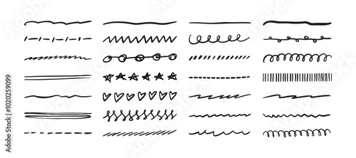 Hand Drawn Line doodle Set Black. Drawing border collection