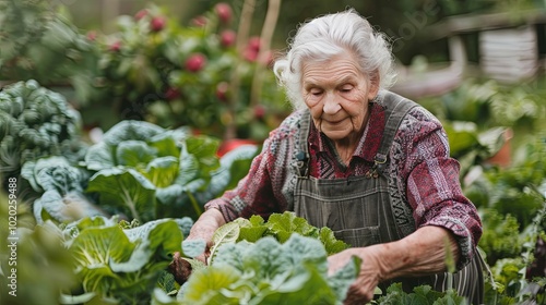 Wallpaper Mural Elderly Woman Tending to a Green Garden Torontodigital.ca
