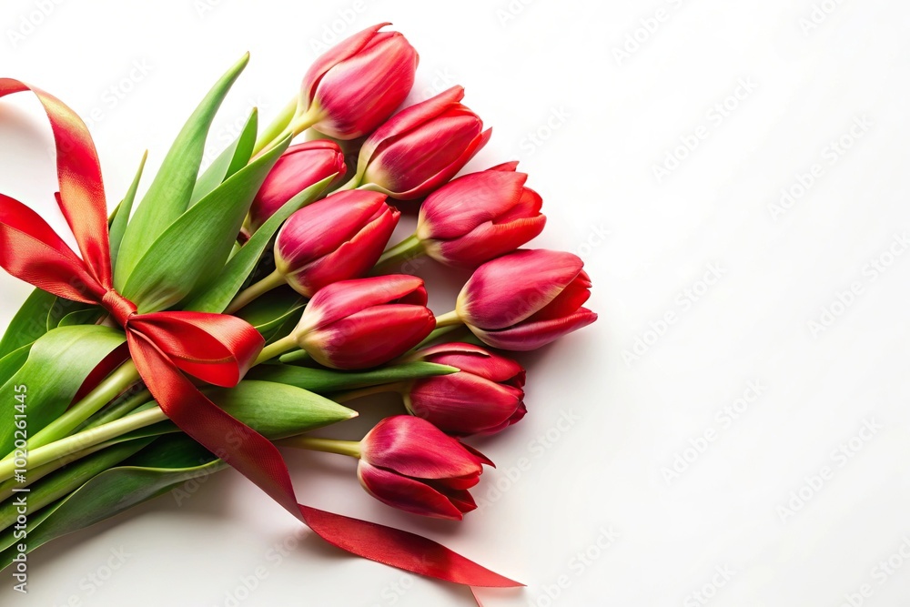 bouquet of tulips with ribbon on white background bouquet of tulips with ribbon on white background