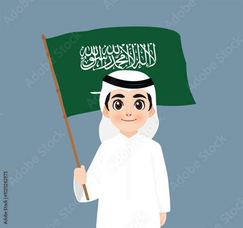 Ksa boy holding flag of Saudi Arabia 
