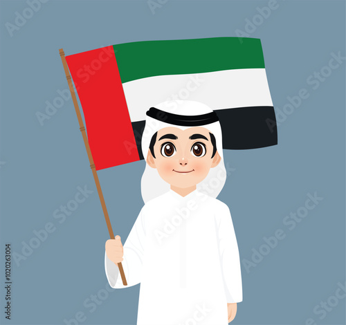 Emirate character holding flag of UAE
