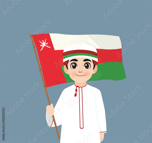 Omani character holding flag of Oman