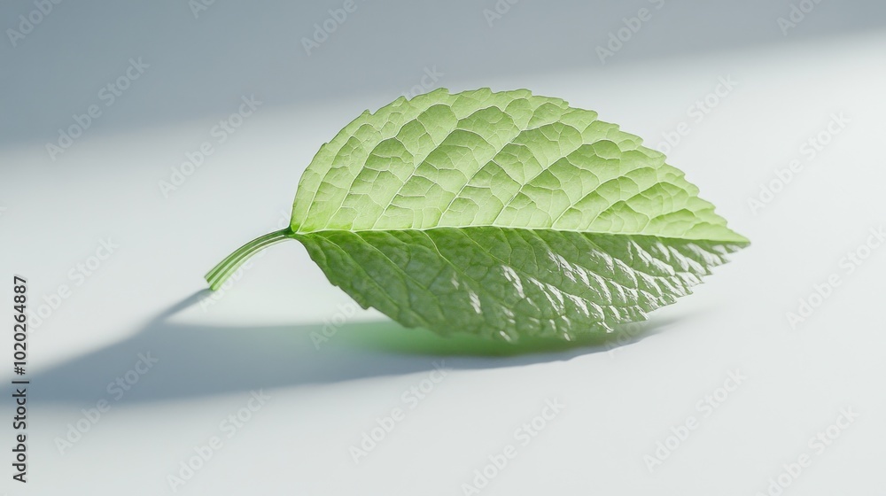 Single Green Leaf on a White Background Single Green Leaf on a White Background