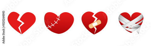 set of broken heart icon logo design illustration. red heart. vector