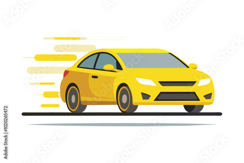 Sedan Modern yellow driving in fast traffic vector illustration isolated on a white background