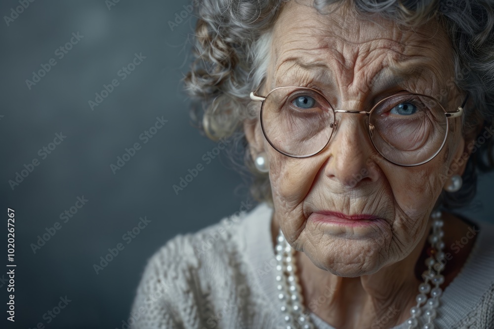 A thoughtful elderly woman gazes directly at the viewer. Her wise eyes reflect years of experience. This portrait captures emotion and depth. Generative AI A thoughtful elderly woman gazes directly at the viewer. Her wise eyes reflect years of experience. This portrait captures emotion and depth. Generative AI
