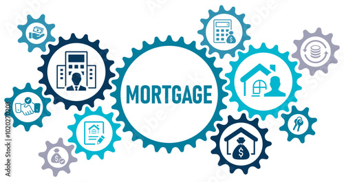 Mortgage concept banner website web icon vector illustration with an icons of loan, property estate, agreement, asset, re payment, calculate, on white background editable icons,