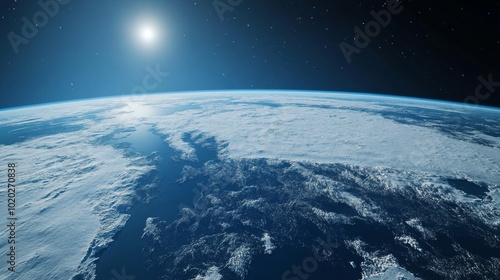 Earth's Surface from Space with Sun and Clouds