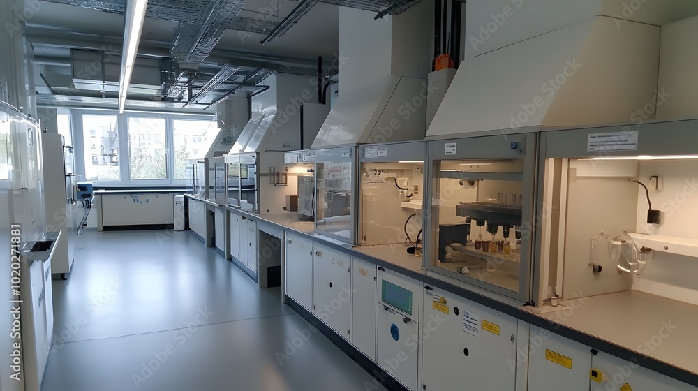 140. A laboratory with fume hoods and engaging educational materials 140. A laboratory with fume hoods and engaging educational materials