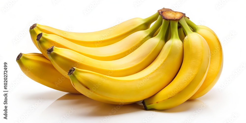 Fresh and vibrant yellow bananas arranged in bunch, showcasing their smooth texture and natural curves, perfect for healthy snack or ingredient in recipes Fresh and vibrant yellow bananas arranged in bunch, showcasing their smooth texture and natural curves, perfect for healthy snack or ingredient in recipes