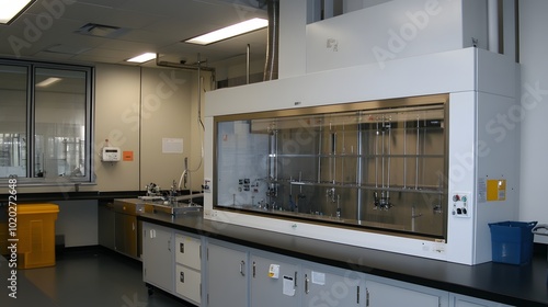 141. A fume hood setup emphasizing the role of safety in chemical research