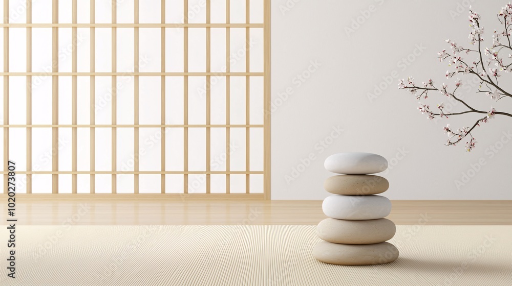Peaceful spa room with aromatherapy and hot stones, natural healing, 3D illustration Peaceful spa room with aromatherapy and hot stones, natural healing, 3D illustration