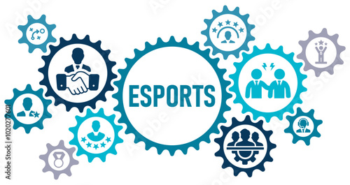 Esports concept banner web website icons vector illustration with an icons of skillful, success, teamwork, professional, competitive, business, celebrity, strategy, white background editable icons,