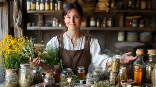 Serene Woman Holding Herbal...