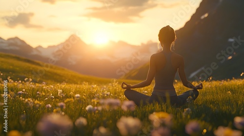 Woman practicing yoga in a ...