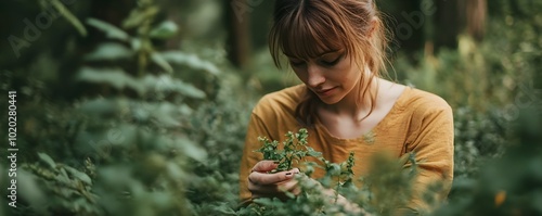 Young woman foraging medici...
