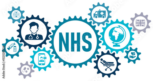 NHS concept banner web website icons vector illustration with an icons of national health service globe, hospital, health insurance, ambulance, patient, and medical apps, on white background, editable