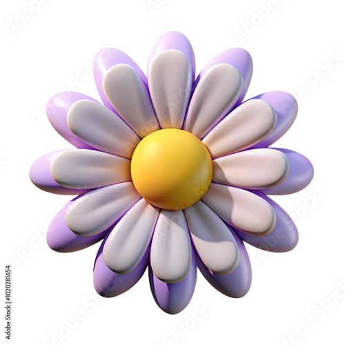 Colorful 3D daisy flower model with a yellow center on white background