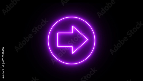 Neon abstract simple parking arrow icon on black background. right direction arrow icon illustration.