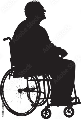 Elderly man in wheelchair full length vector silhouette black