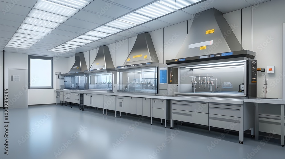 Obraz premium 134. A laboratory with fume hoods showcasing safety protocols in action