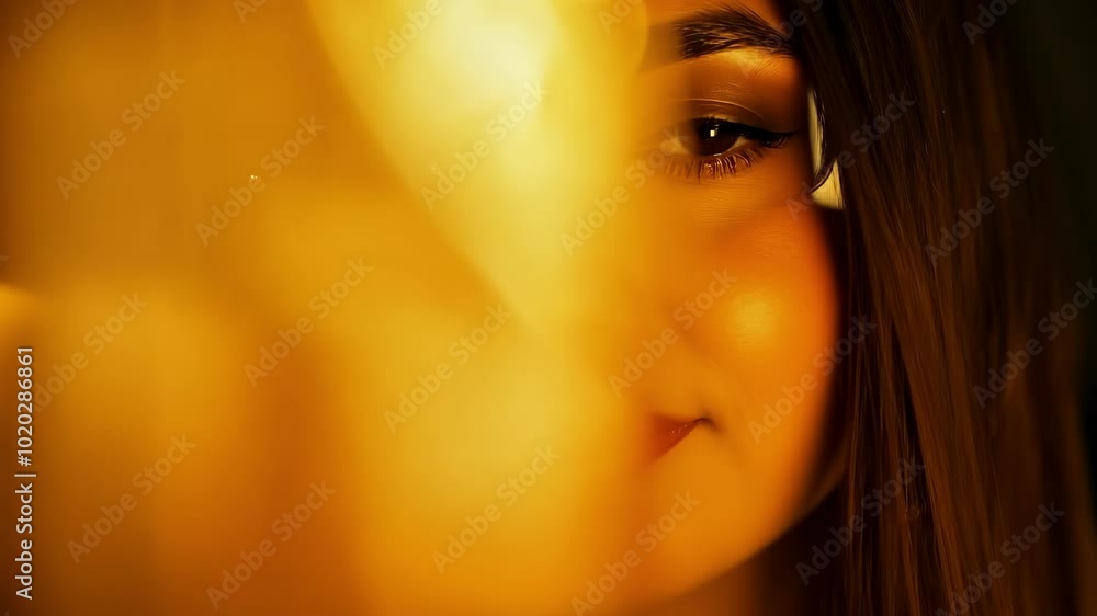 Mysterious woman partially hidden behind golden light Mysterious woman partially hidden behind golden light
