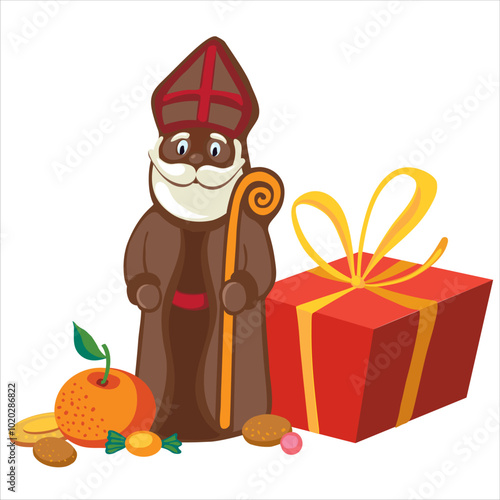 Chocolate figurine Saint Nicholas and gifts