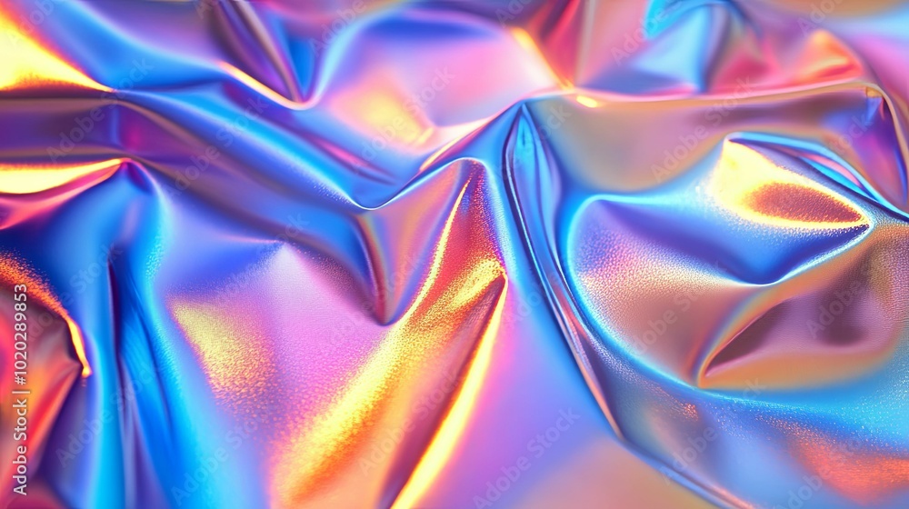Fototapeta premium Abstract iridescent holographic texture with flowing, wavy pattern