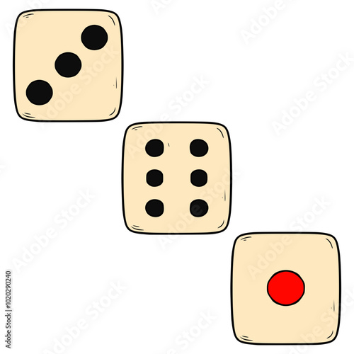 three dices illustration hand drawn isolated vector