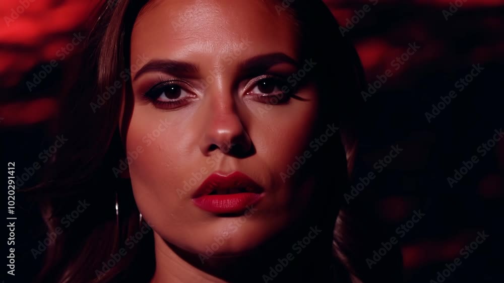 Moody portrait of a woman with dramatic lighting and intense expression Moody portrait of a woman with dramatic lighting and intense expression
