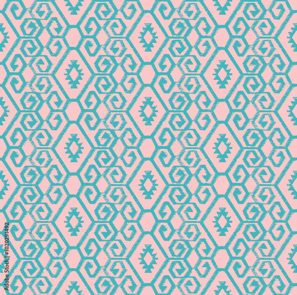 Fototapeta premium Tribal ethnic seamless striped carpet pattern on beige background.