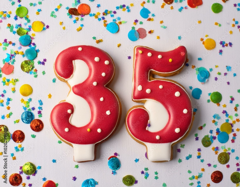 Decorated cookie, number 35, image for birthday or anniversary celebration Decorated cookie, number 35, image for birthday or anniversary celebration