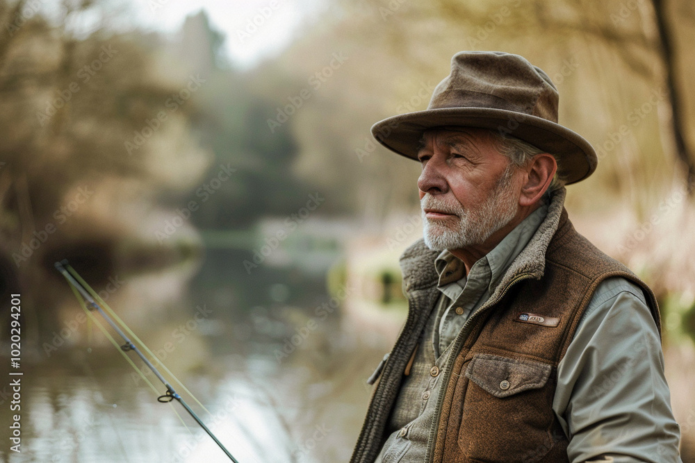 An old man is fishing on the bank of the river. Fishing as a hobby or sport for people who love nature. An old man is fishing on the bank of the river. Fishing as a hobby or sport for people who love nature.