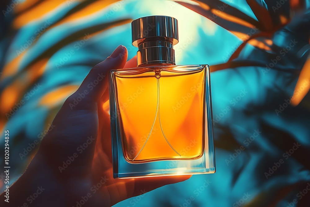 Perfume Bottle in a Tropical Setting Perfume Bottle in a Tropical Setting