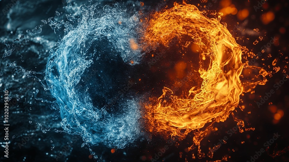 Obraz premium Abstract Circular Water and Fire Dynamic Composition