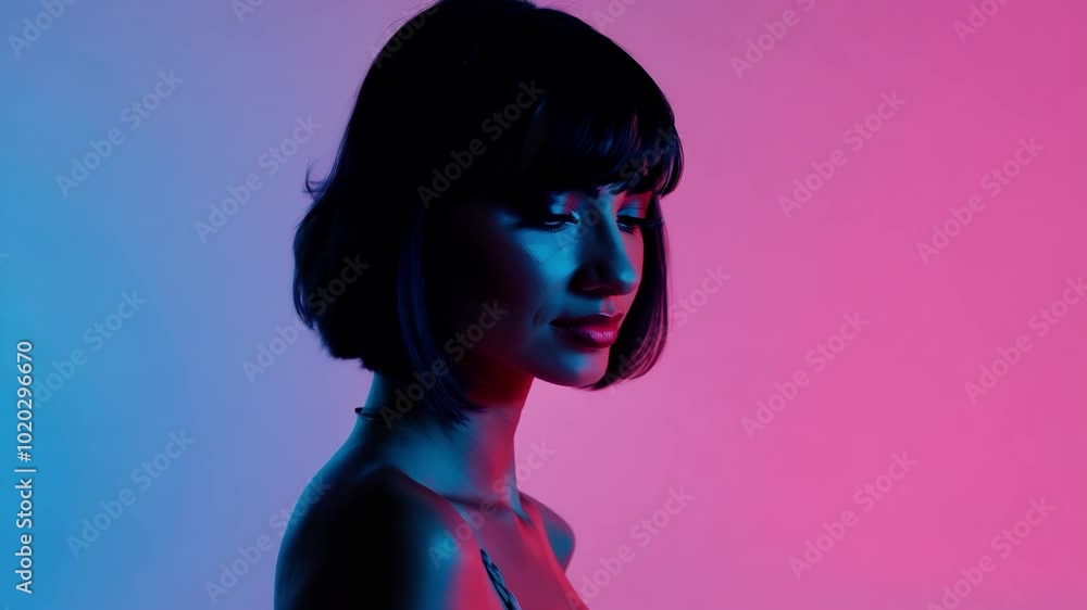 Female silhouette against vibrant neon gradient background Female silhouette against vibrant neon gradient background