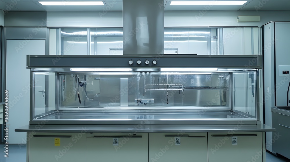 Fototapeta premium 7. A transparent fume hood showcasing its intricate interior