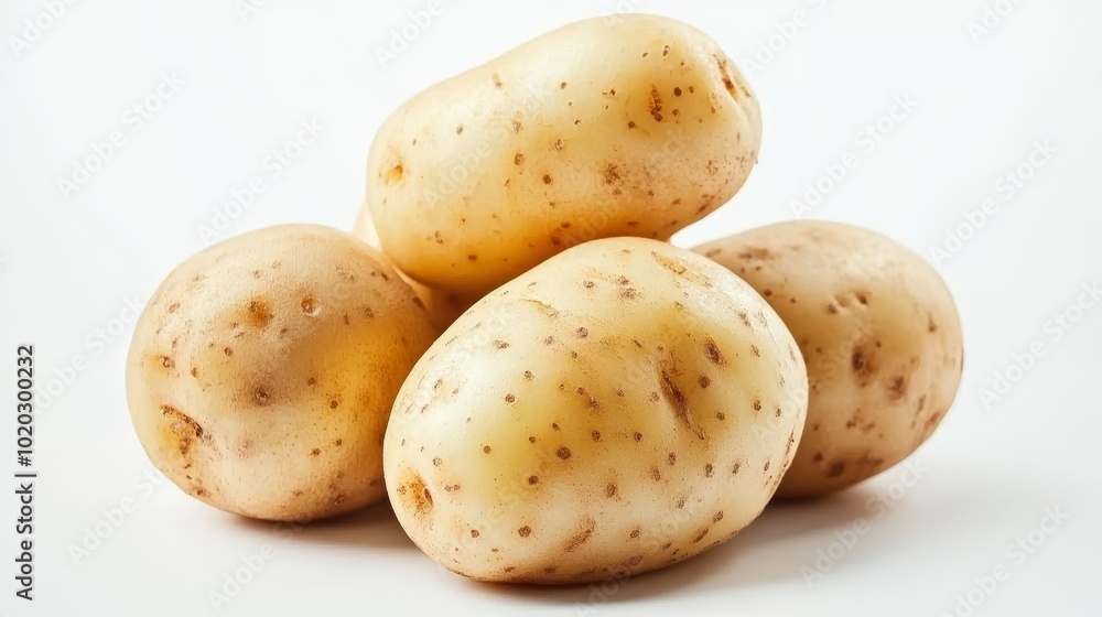 Isolated whole potato with natural skin, clean white background, detailed texture, ideal for food product advertisements, grocery promotions, or cooking visuals Isolated whole potato with natural skin, clean white background, detailed texture, ideal for food product advertisements, grocery promotions, or cooking visuals