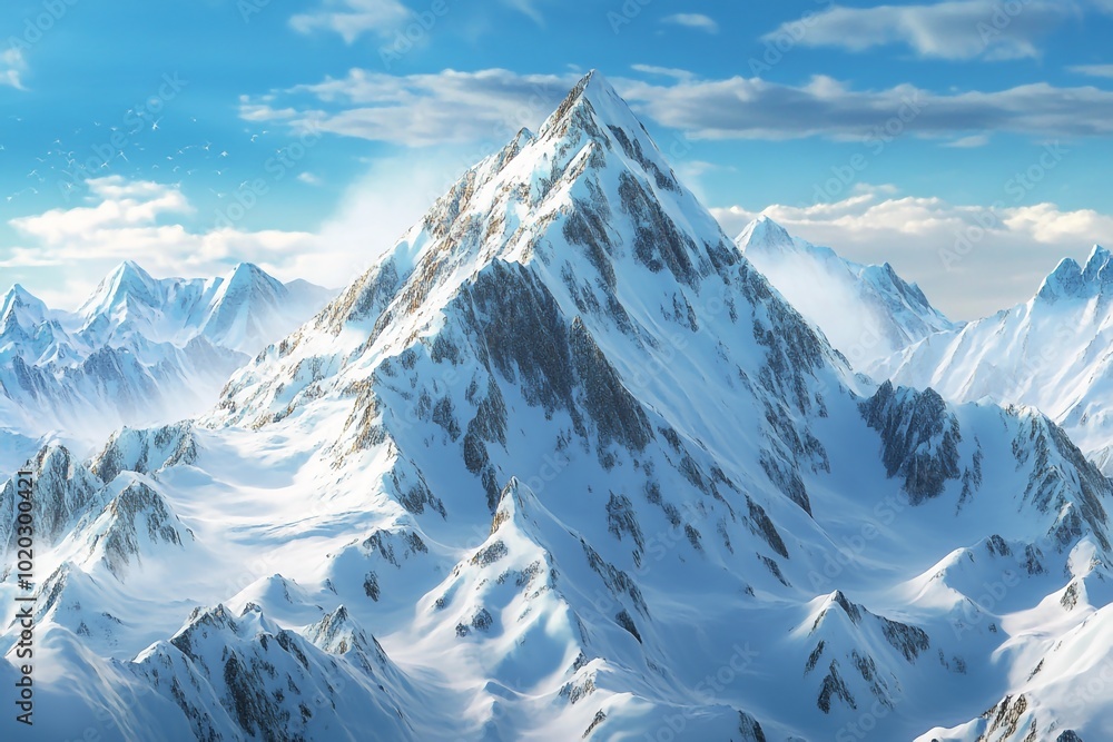 Obraz premium 3D Alpine, High altitude mountain landscape Background Wallpaper