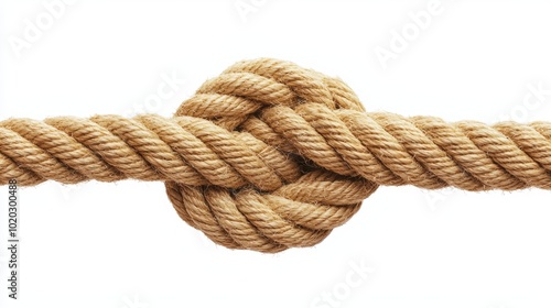 Loose rope with a simple knot, curving in an elegant shape, isolated on white background, perfect for nautical themes, survival visuals, or adventure branding